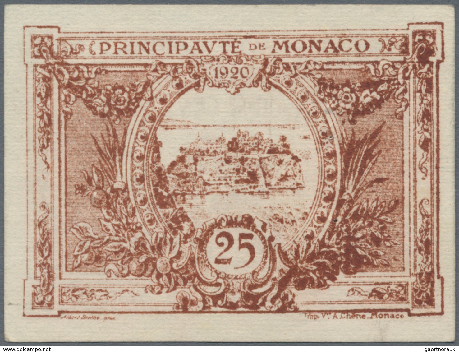Monaco: Principauté De Monaco 25 Centimes 1920, P.1a, Almost Perfect Condition, Completely Unfolded, - Monaco