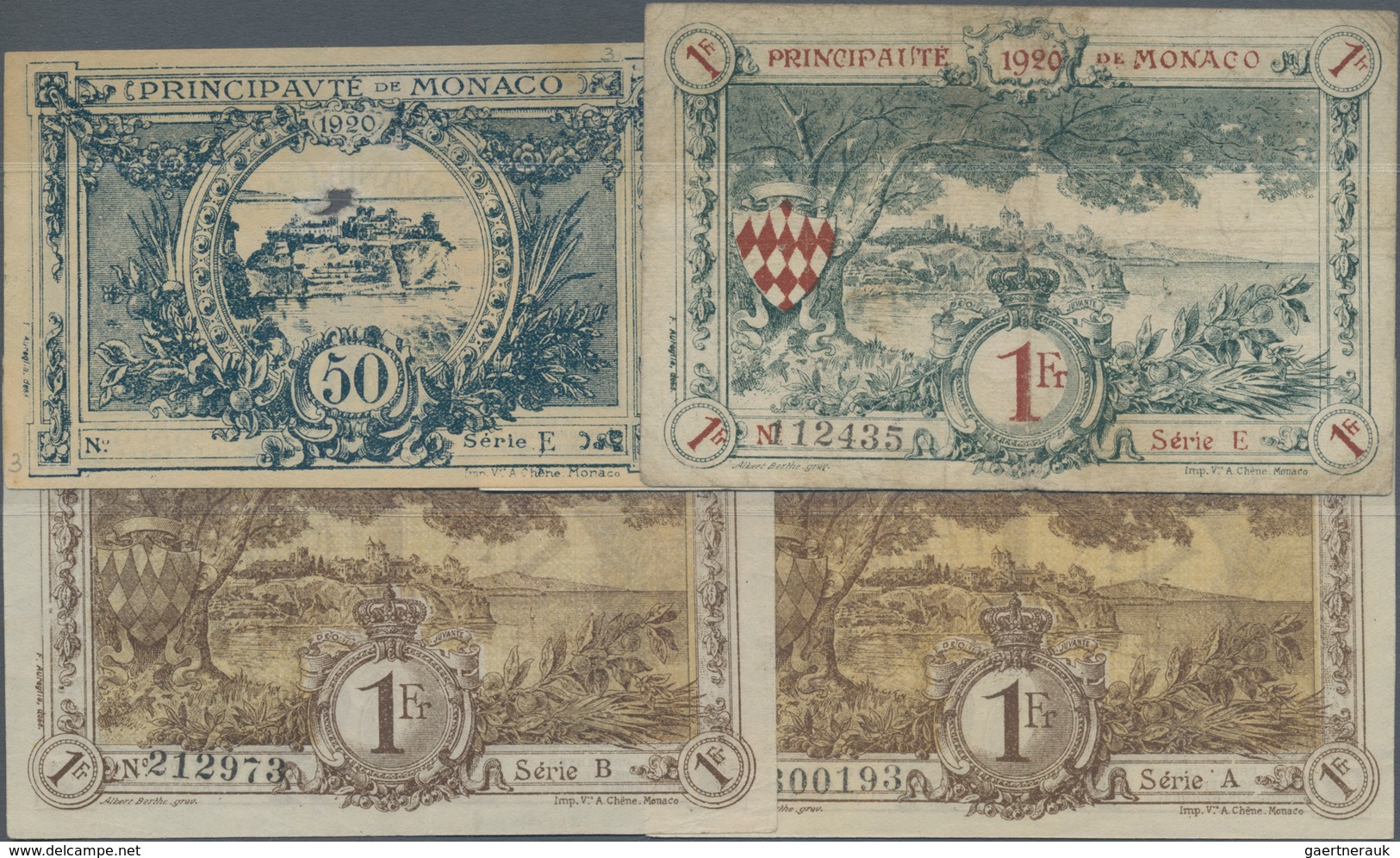 Monaco: Principauté De Monaco Set With 5 Banknotes Comprising 25 Centimes P.2a (F+), 50 Centimes P.3 - Mónaco