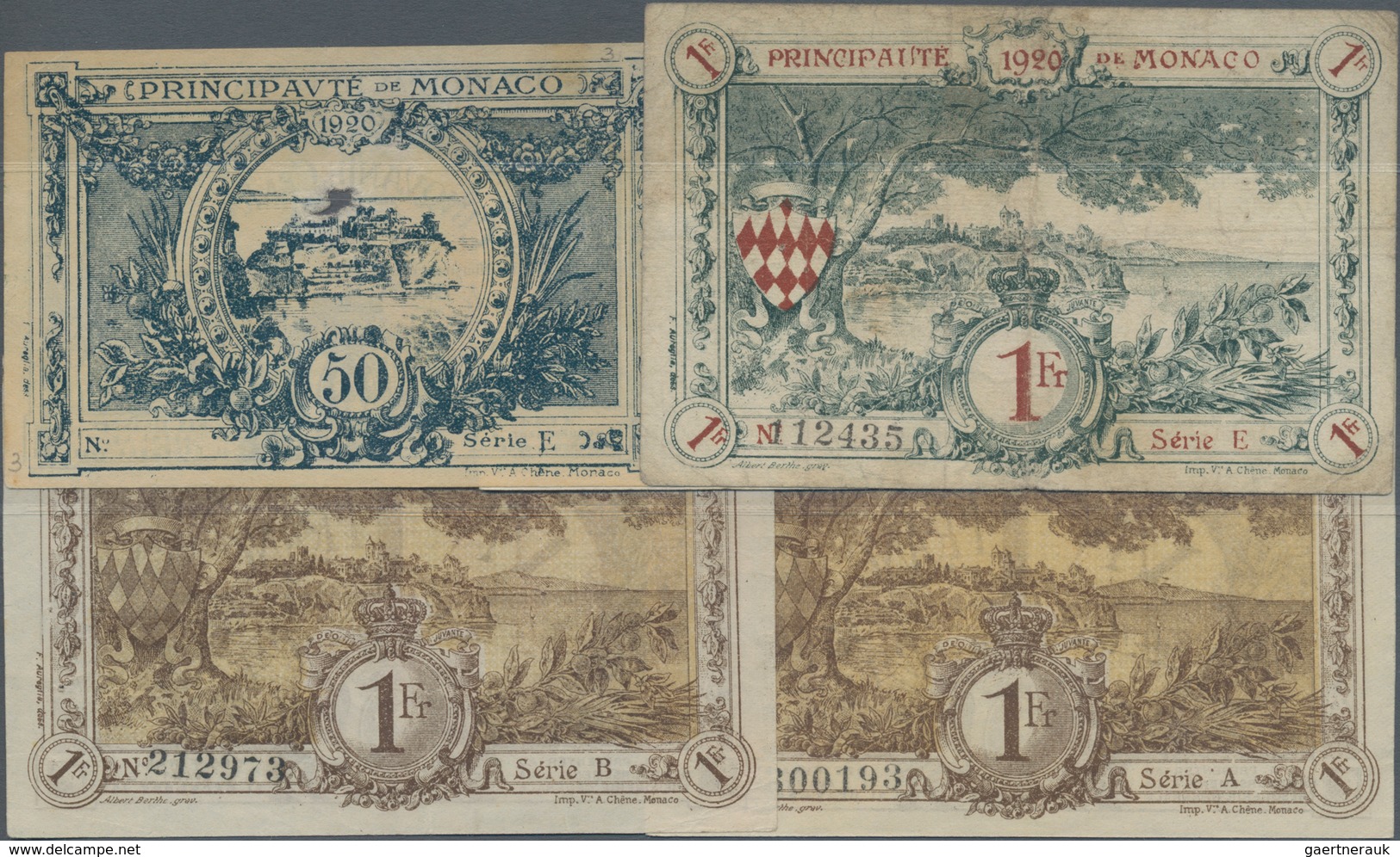 Monaco: Principauté De Monaco Set With 5 Banknotes Comprising 25 Centimes P.2a (F+), 50 Centimes P.3 - Monaco