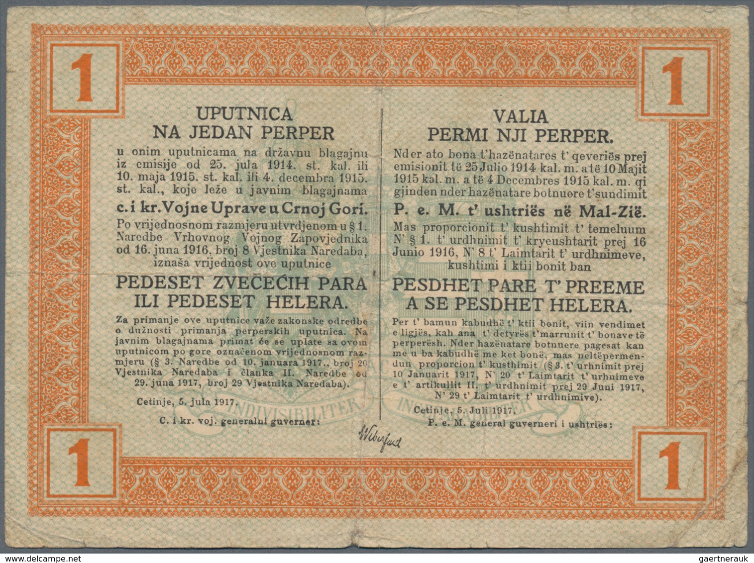 Montenegro: Very Interesting Lot With 15 Banknotes 1 - 100 Perpera 1912-1917, Comprising 2, 5, 10 Pe - Otros – Europa