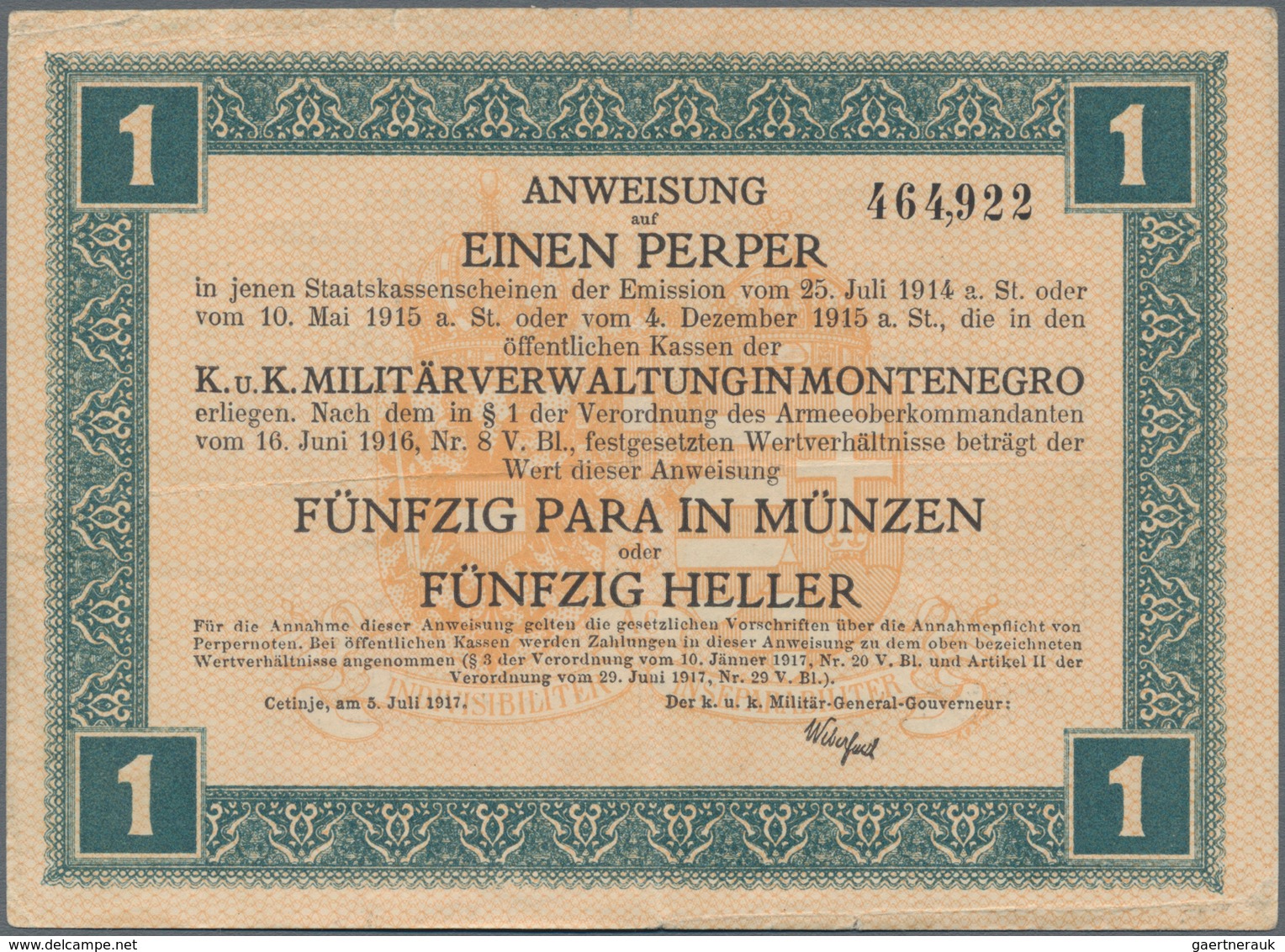 Montenegro: K.u.K. Militärverwaltung In Montenegro, Set With 7 Banknotes Of The 1917 "Münzperper" Co - Otros – Europa