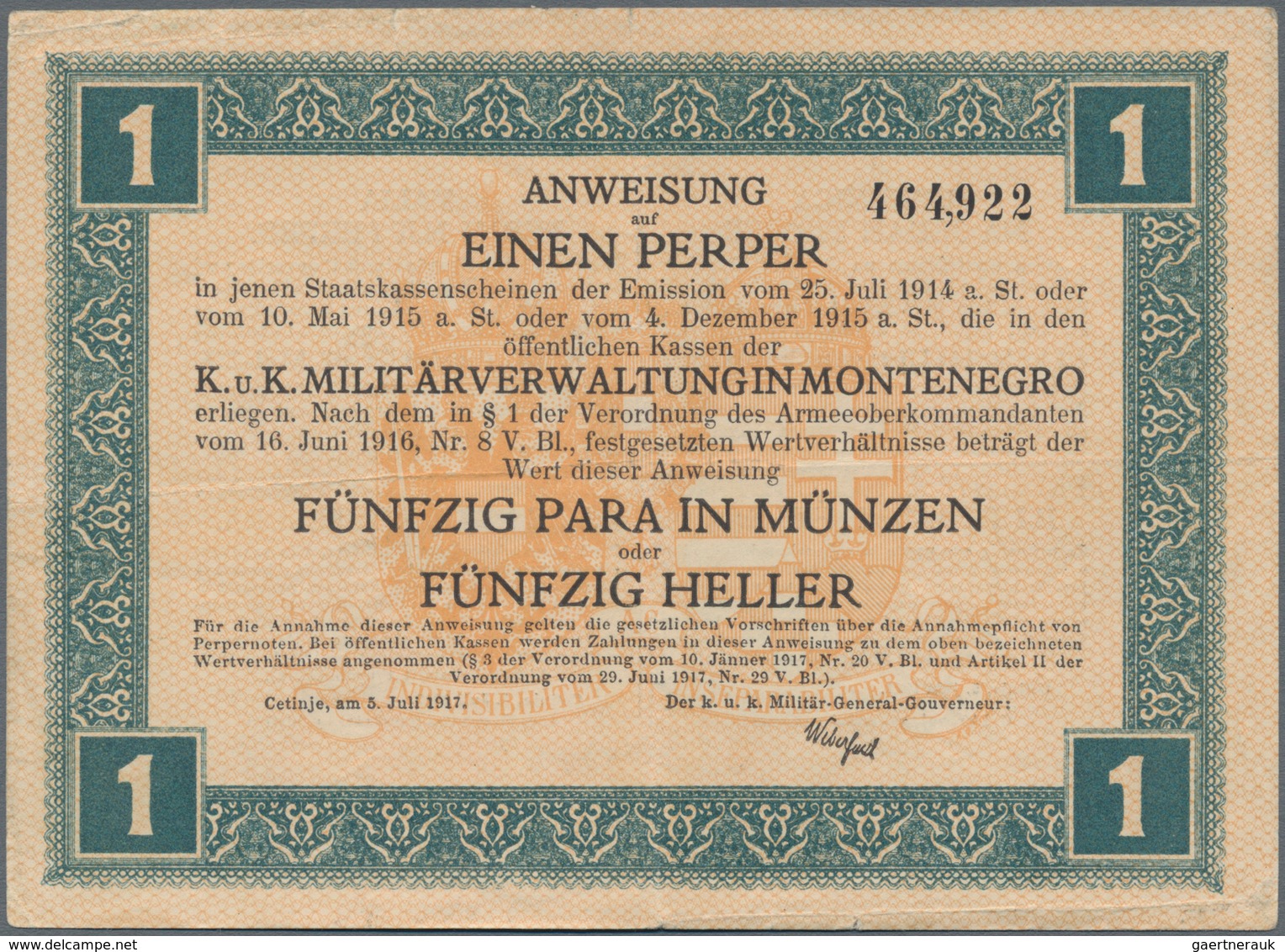 Montenegro: K.u.K. Militärverwaltung In Montenegro, Set With 7 Banknotes Of The 1917 "Münzperper" Co - Sonstige – Europa