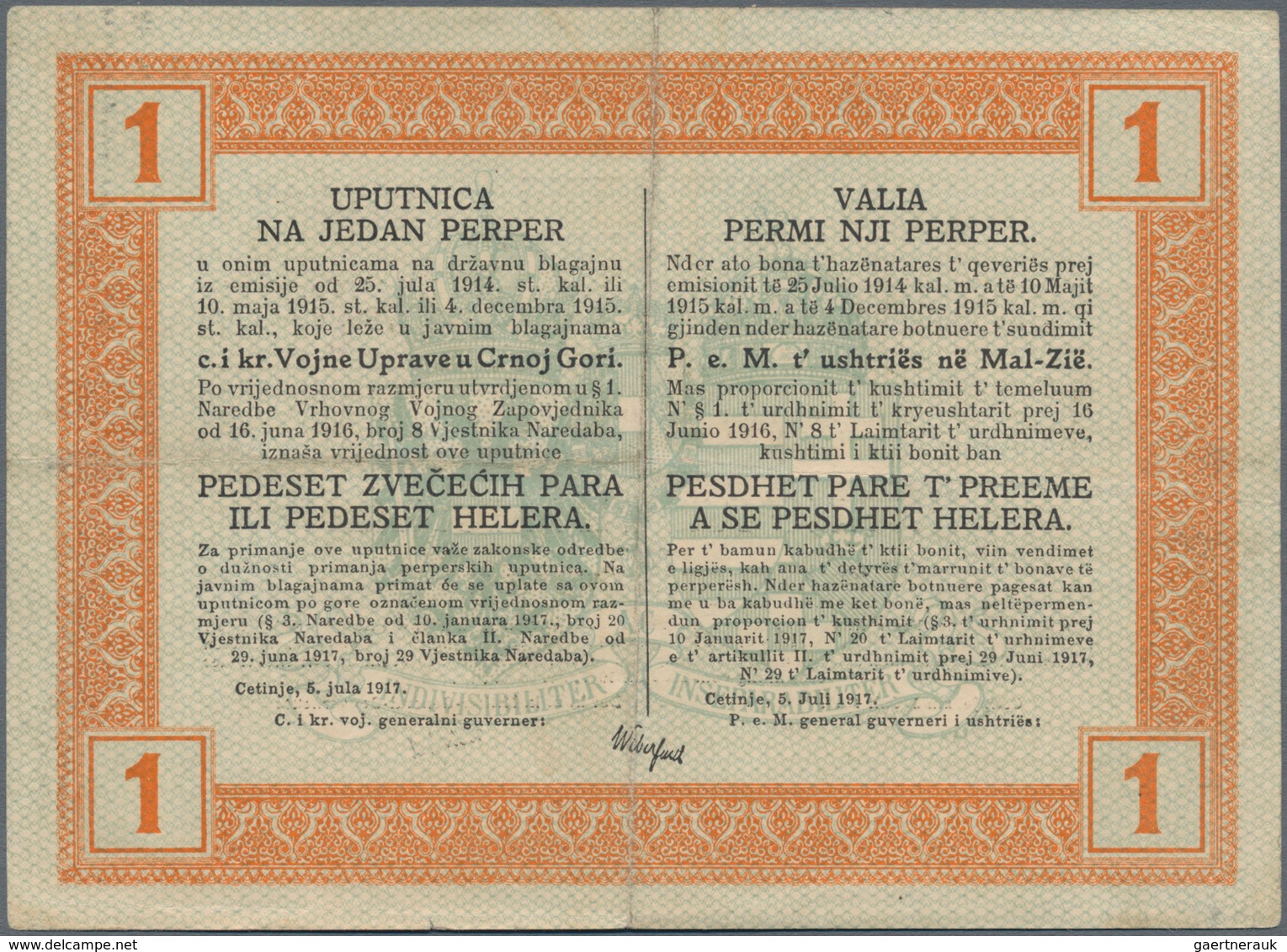Montenegro: K.u.K. Militärverwaltung In Montenegro, Set With 7 Banknotes Of The 1917 "Münzperper" Co - Sonstige – Europa