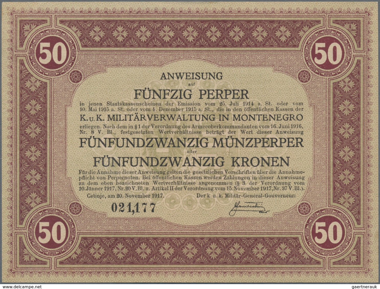 Montenegro: K.u.K. Militärverwaltung In Montenegro, Set With 7 Banknotes Of The 1917 "Münzperper" Co - Sonstige – Europa