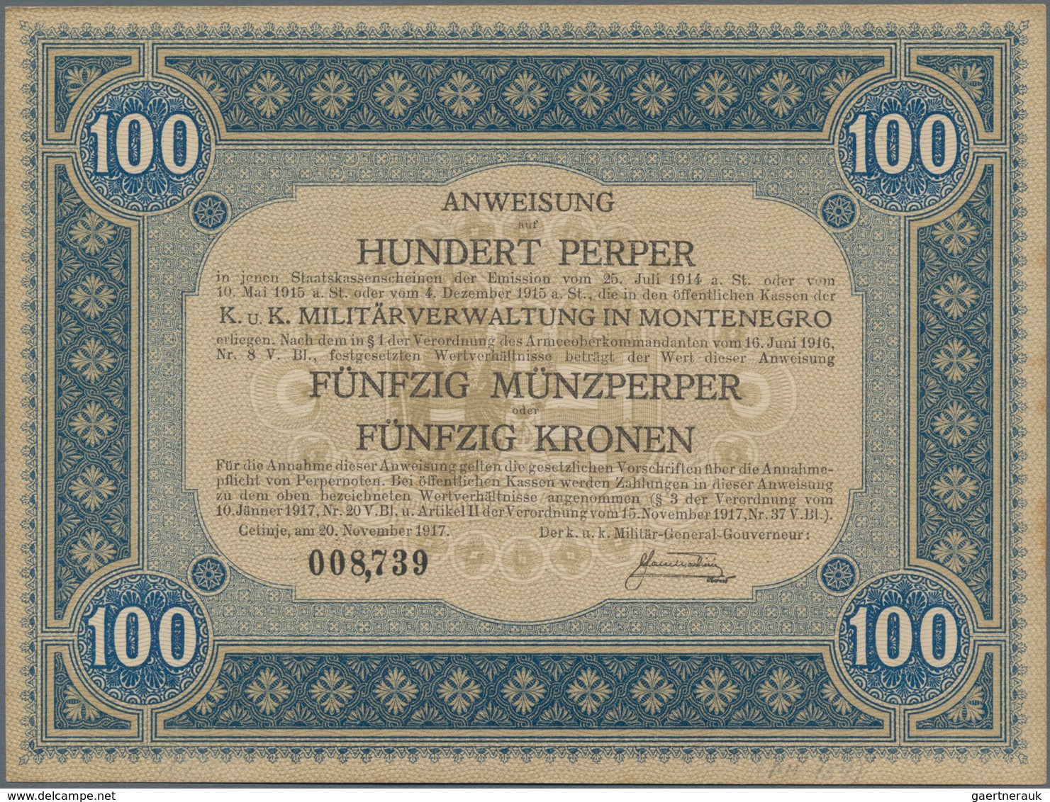 Montenegro: K.u.K. Militärverwaltung In Montenegro, Set With 7 Banknotes Of The 1917 "Münzperper" Co - Andere - Europa