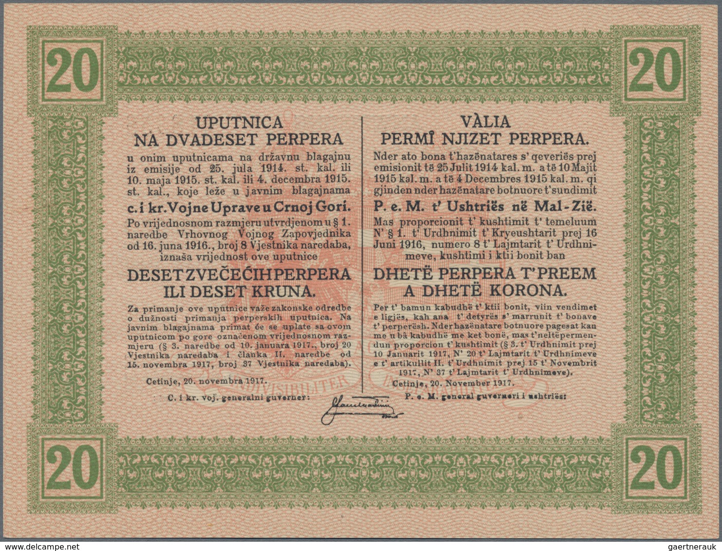 Montenegro: K.u.K. Militärverwaltung in Montenegro, set with 7 banknotes of the 1917 "Münzperper" Co