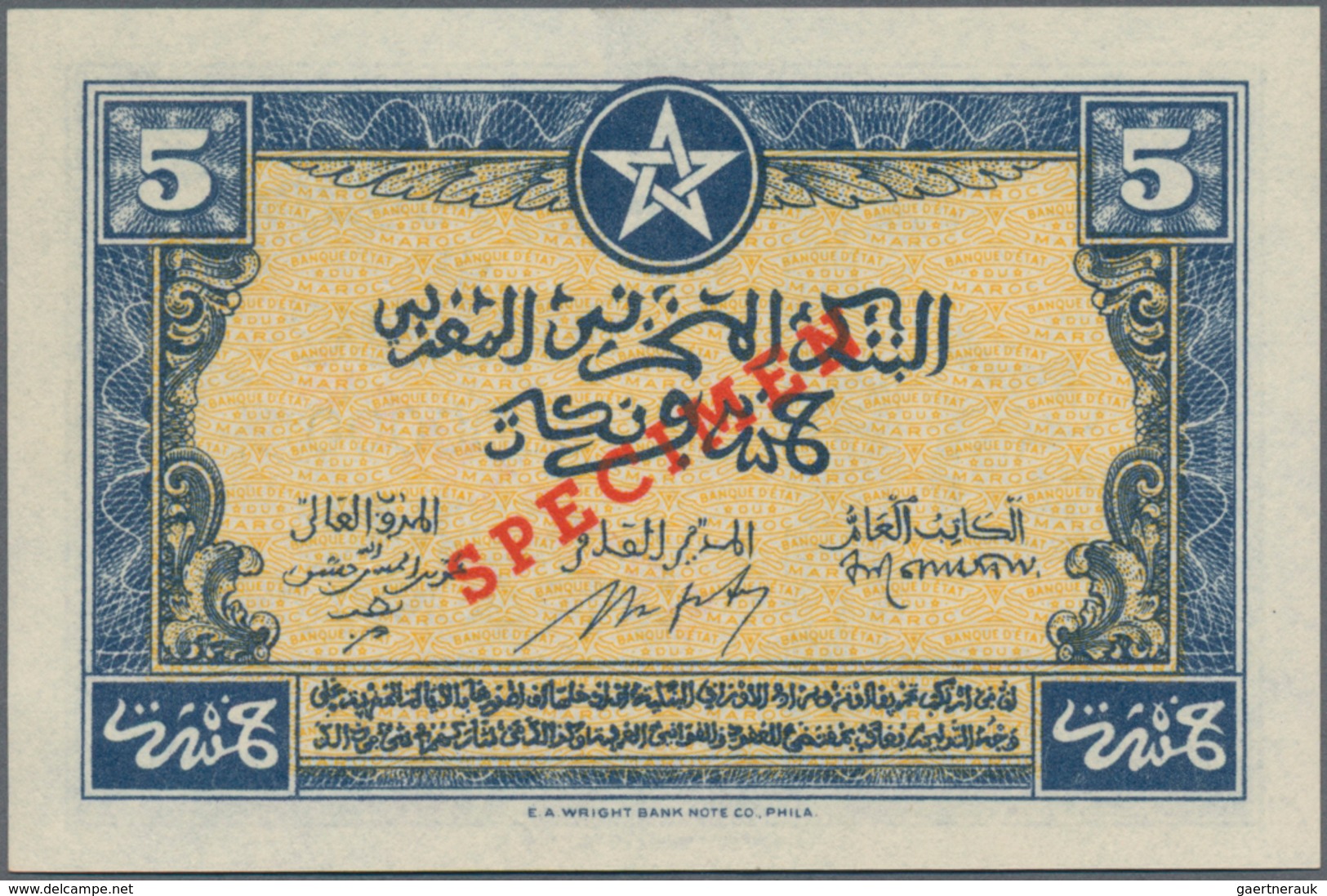 Morocco / Marokko: Banque D'État Du Maroc, Highly Rare Specimen Set With 5 Francs 1943 Specimen P.24 - Marokko