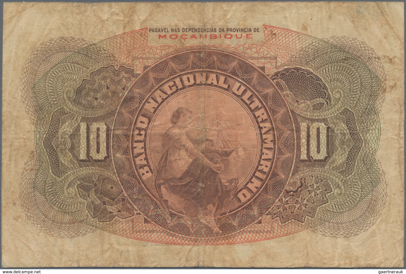 Mozambique: Banco Nacional Ultramarino - Provincia De Mocambique 10 Escudos 1921 Without Text "DECRE - Moçambique