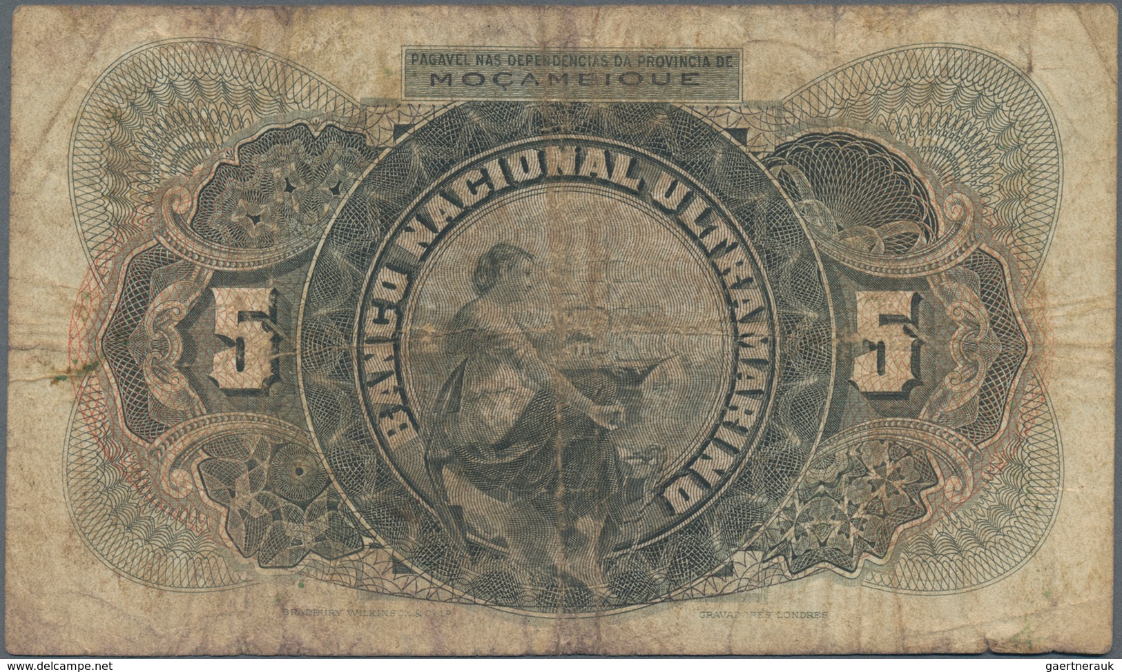 Mozambique: Banco Nacional Ultramarino 5 Escudos 1941, P.83, Small Border Tears And Lightly Toned Pa - Moçambique