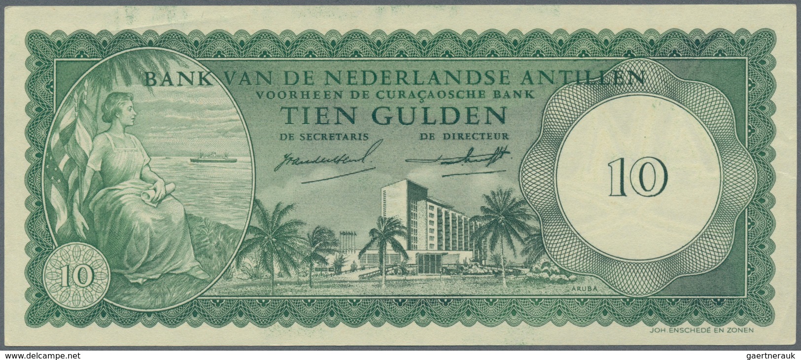 Netherlands Antilles / Niederländische Antillen: 10 Gulden 1962, P.2a, Tiny Dint At Lower Right And - Niederländische Antillen (...-1986)