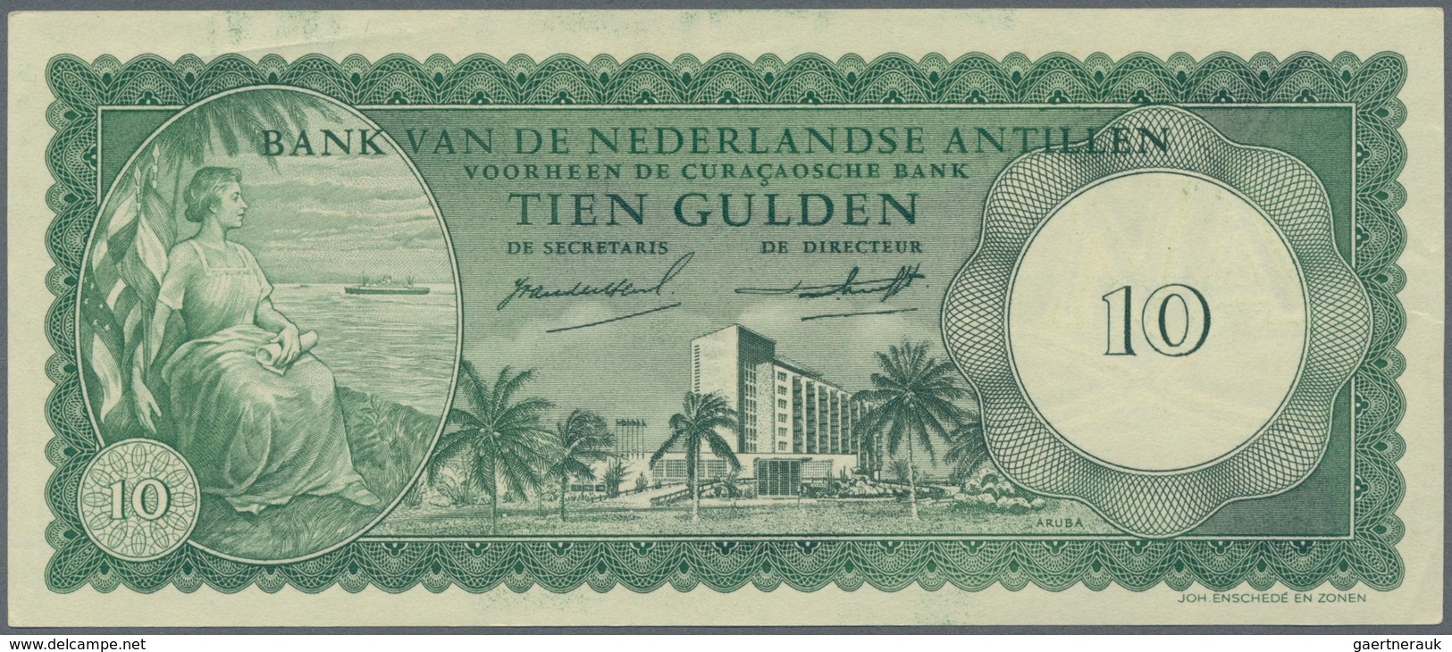 Netherlands Antilles / Niederländische Antillen: 10 Gulden 1962, P.2a, Tiny Dint At Lower Right And - Nederlandse Antillen (...-1986)