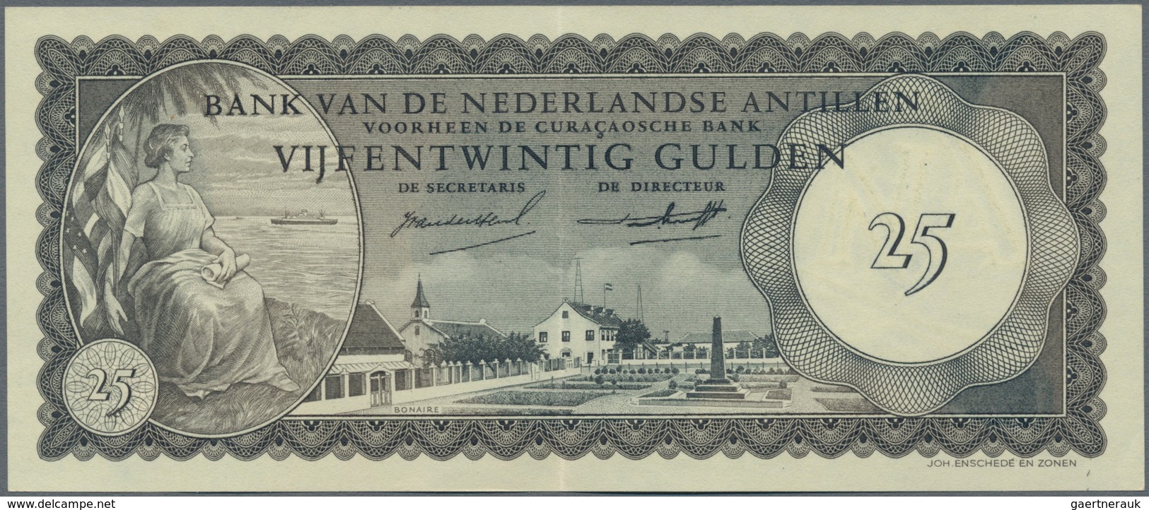 Netherlands Antilles / Niederländische Antillen: 25 Gulden 1962, P.3, Soft Vertical Fold At Center, - Antillas Neerlandesas (...-1986)