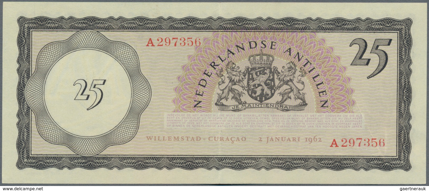 Netherlands Antilles / Niederländische Antillen: 25 Gulden 1962, P.3, Soft Vertical Fold At Center, - Niederländische Antillen (...-1986)