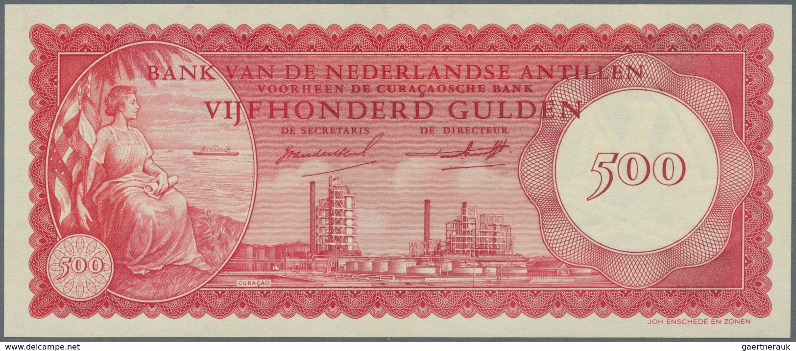 Netherlands Antilles / Niederländische Antillen: 500 Gulden 1962, P.7a In Perfect UNC Condition. Rar - Niederländische Antillen (...-1986)