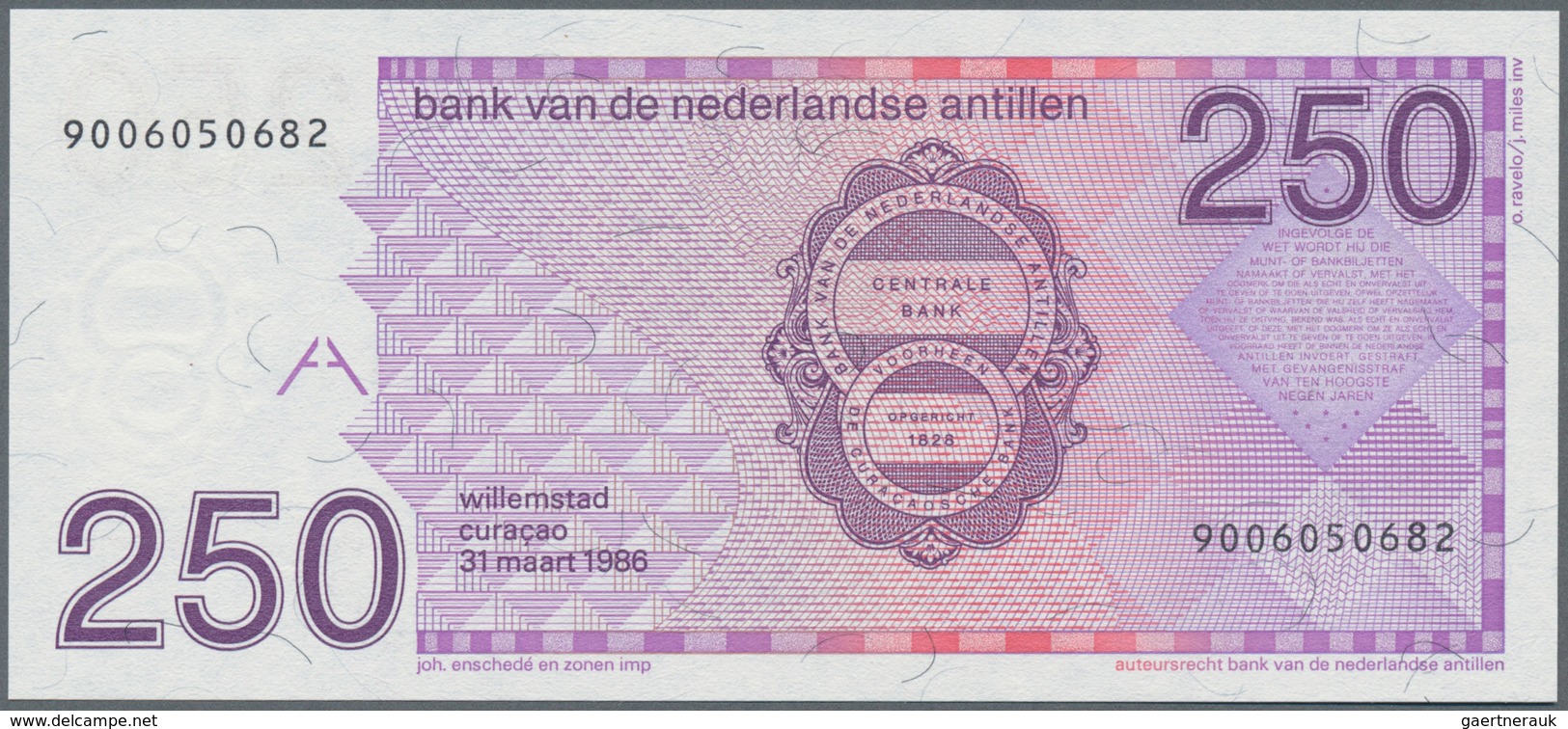 Netherlands Antilles / Niederländische Antillen: 250 Gulden 1986, P.27a In Perfect UNC Condition. - Antillas Neerlandesas (...-1986)
