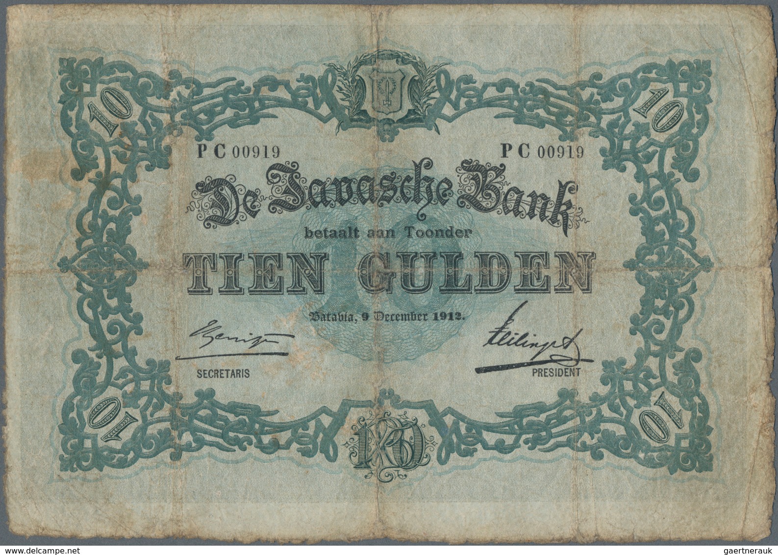 Netherlands Indies / Niederländisch Indien: De Javasche Bank 10 Gulden 1912, P.53, Highly Rare And S - Nederlands-Indië