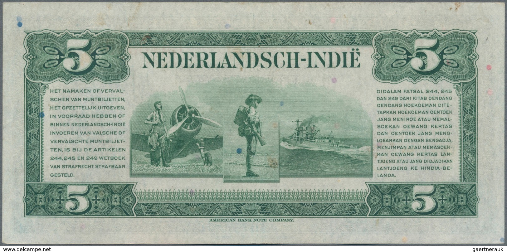 Netherlands Indies / Niederländisch Indien: 5 Gulden L.1943, P.113a, Almost Perfect, Just Some Minor - Nederlands-Indië