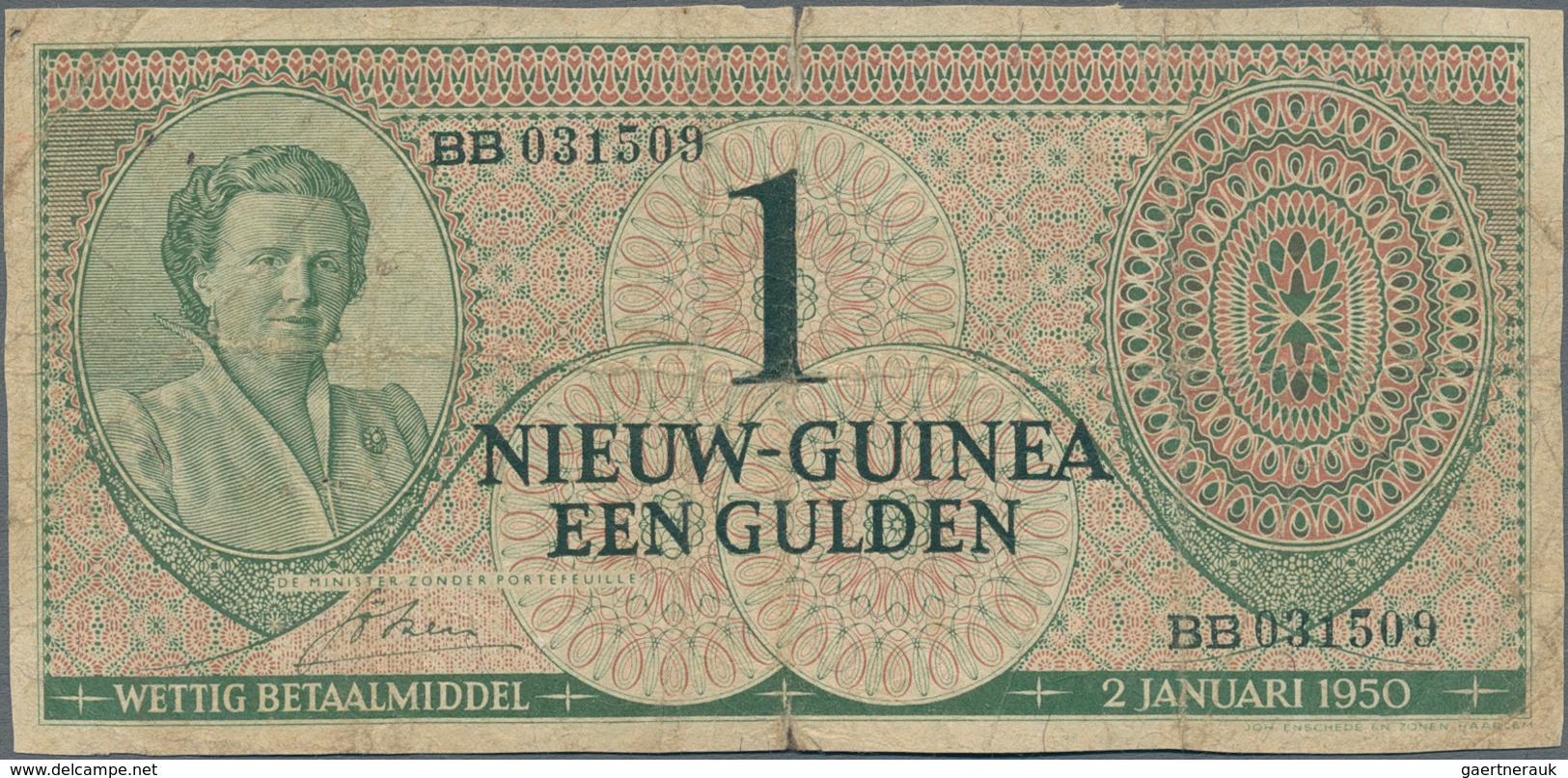 Netherlands New Guinea / Niederländisch Neu Guinea: Pair With 1 Gulden 1950 P.4 And 5 Gulden 1954 P. - Papua-Neuguinea