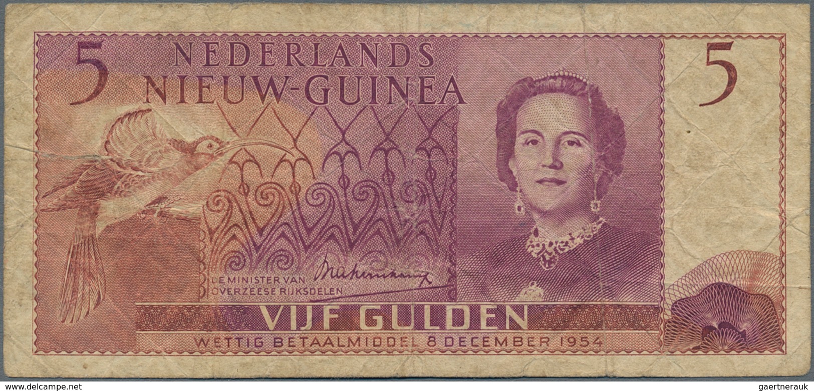 Netherlands New Guinea / Niederländisch Neu Guinea: Pair With 1 Gulden 1950 P.4 And 5 Gulden 1954 P. - Papua-Neuguinea