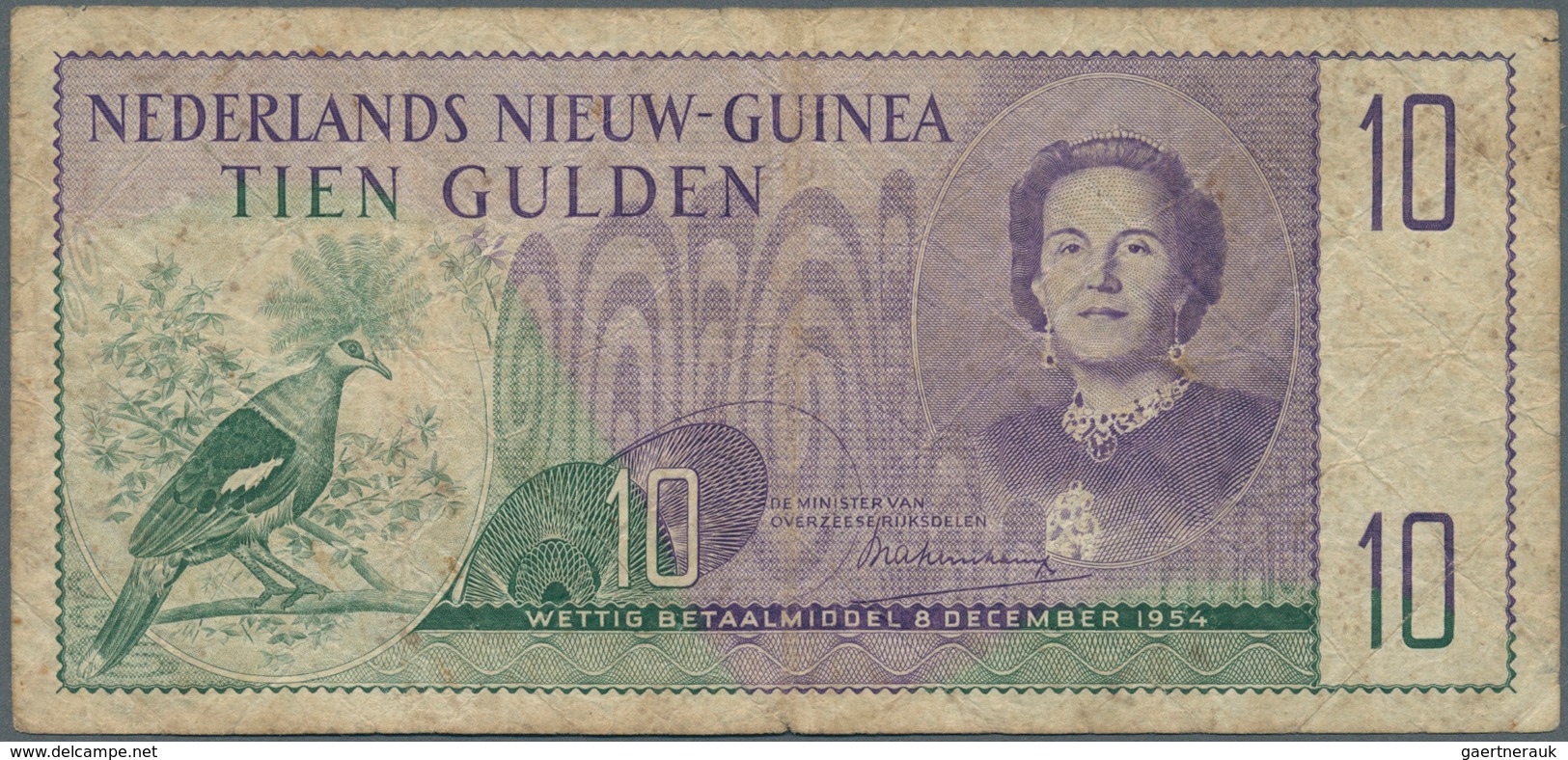 Netherlands New Guinea / Niederländisch Neu Guinea:  Ministerië Van Overzeesche Rijksdelen 10 Gulden - Papua Nueva Guinea