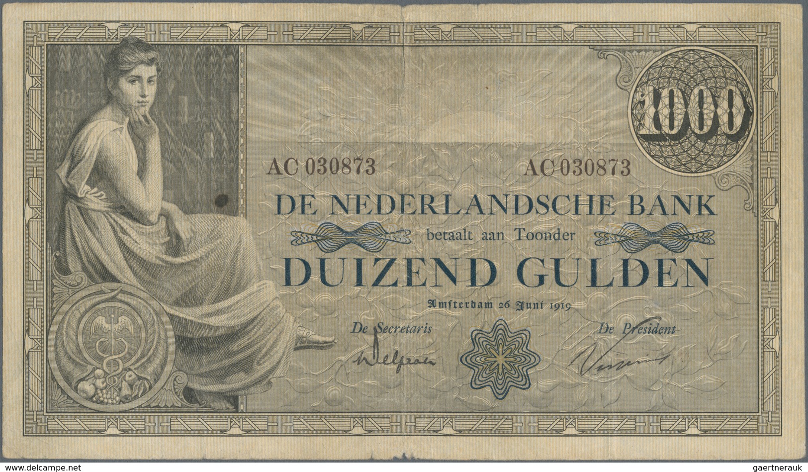 Netherlands / Niederlande: De Nederlandsche Bank 1000 Gulden 1919, P.42, Margin Split, Small Border - Sonstige & Ohne Zuordnung