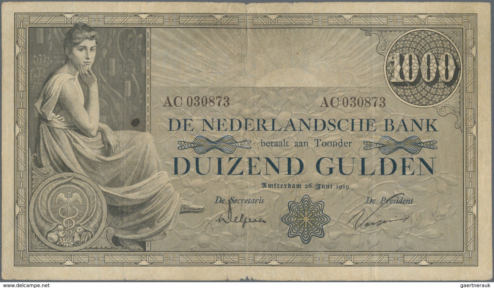 Netherlands / Niederlande: De Nederlandsche Bank 1000 Gulden 1919, P.42, Margin Split, Small Border - Andere & Zonder Classificatie