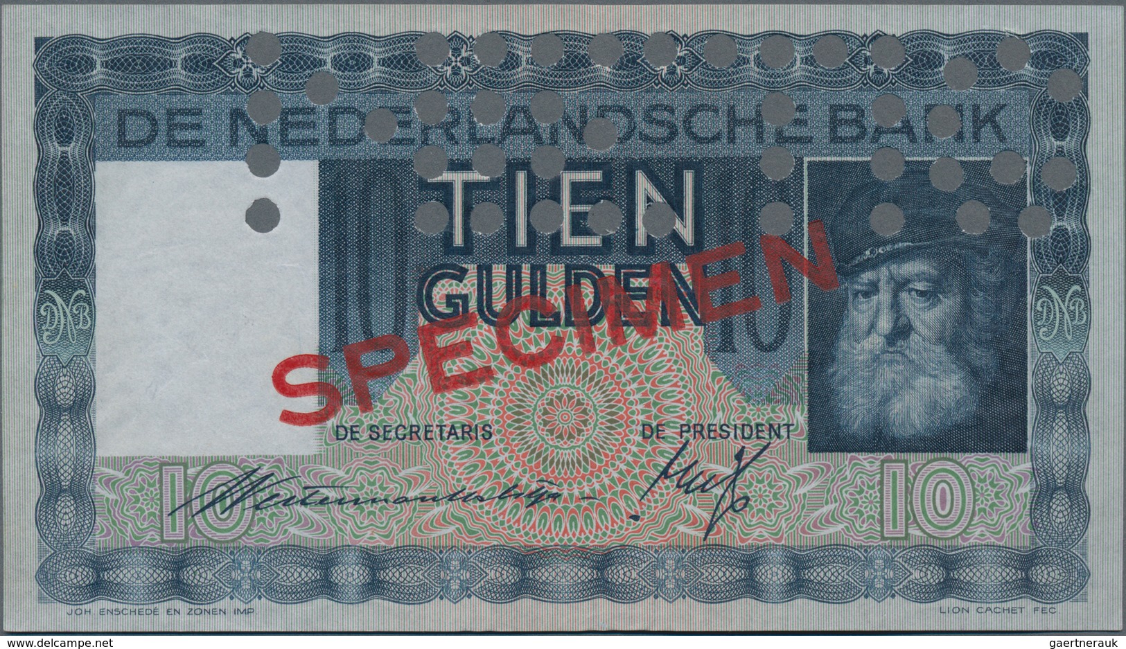 Netherlands / Niederlande: De Nederlandsche Bank 10 Gulden 1968 SPECIMEN, P.49s, Serial Number AA012 - Otros & Sin Clasificación