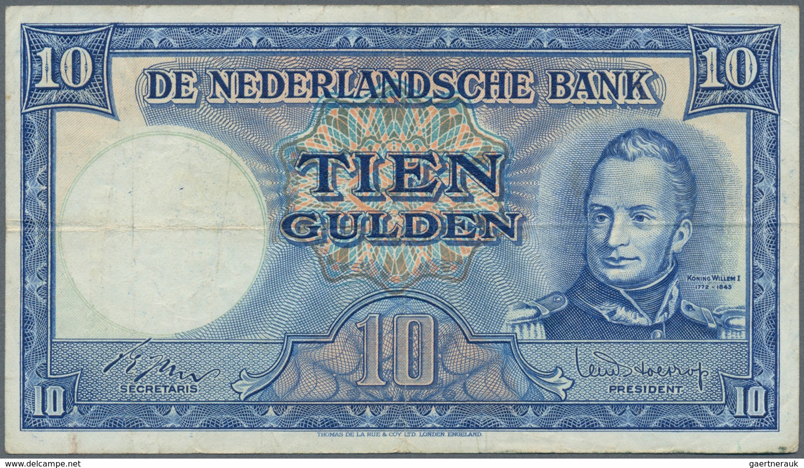 Netherlands / Niederlande: 10 Gulden 1949, P.83, Still Nice With Several Folds And Lightly Stained P - Andere & Zonder Classificatie