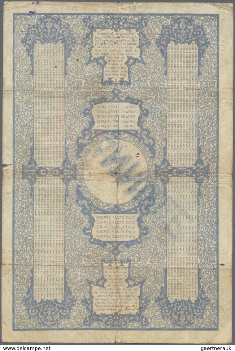 New Caledonia / Neu Kaledonien: Banque De L'Indo-Chine - Noumea, 500 Francs 1921, P.22 With Black St - Numea (Nueva Caledonia 1873-1985)