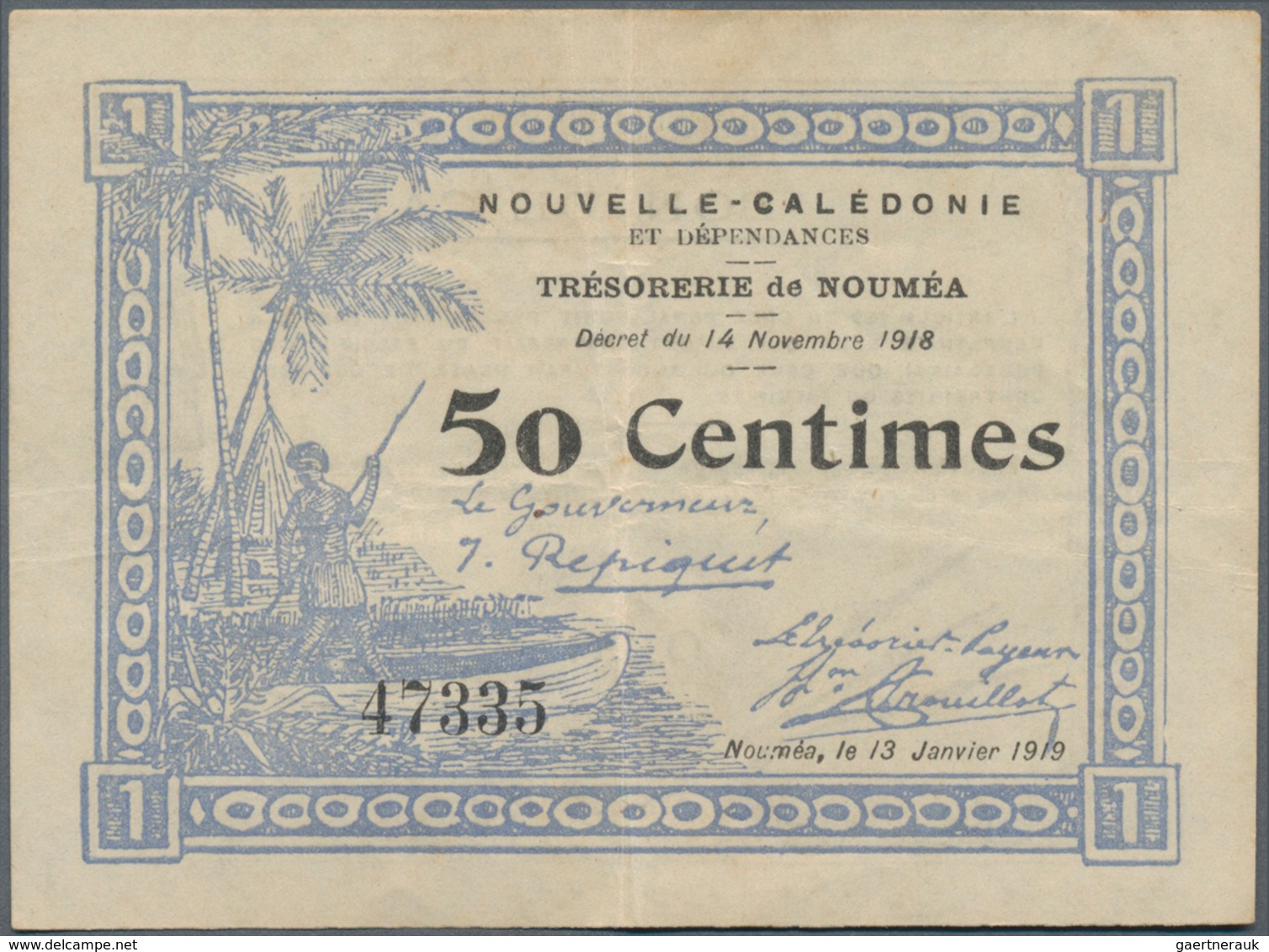 New Caledonia / Neu Kaledonien: Trésorerie De Nouméa 50 Centimes L.1918, P.33, Vertical Fold At Cent - Nouméa (Neukaledonien 1873-1985)