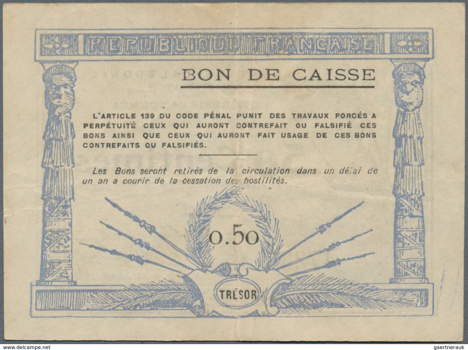 New Caledonia / Neu Kaledonien: Trésorerie De Nouméa 50 Centimes L.1918, P.33, Vertical Fold At Cent - Nouméa (Neukaledonien 1873-1985)