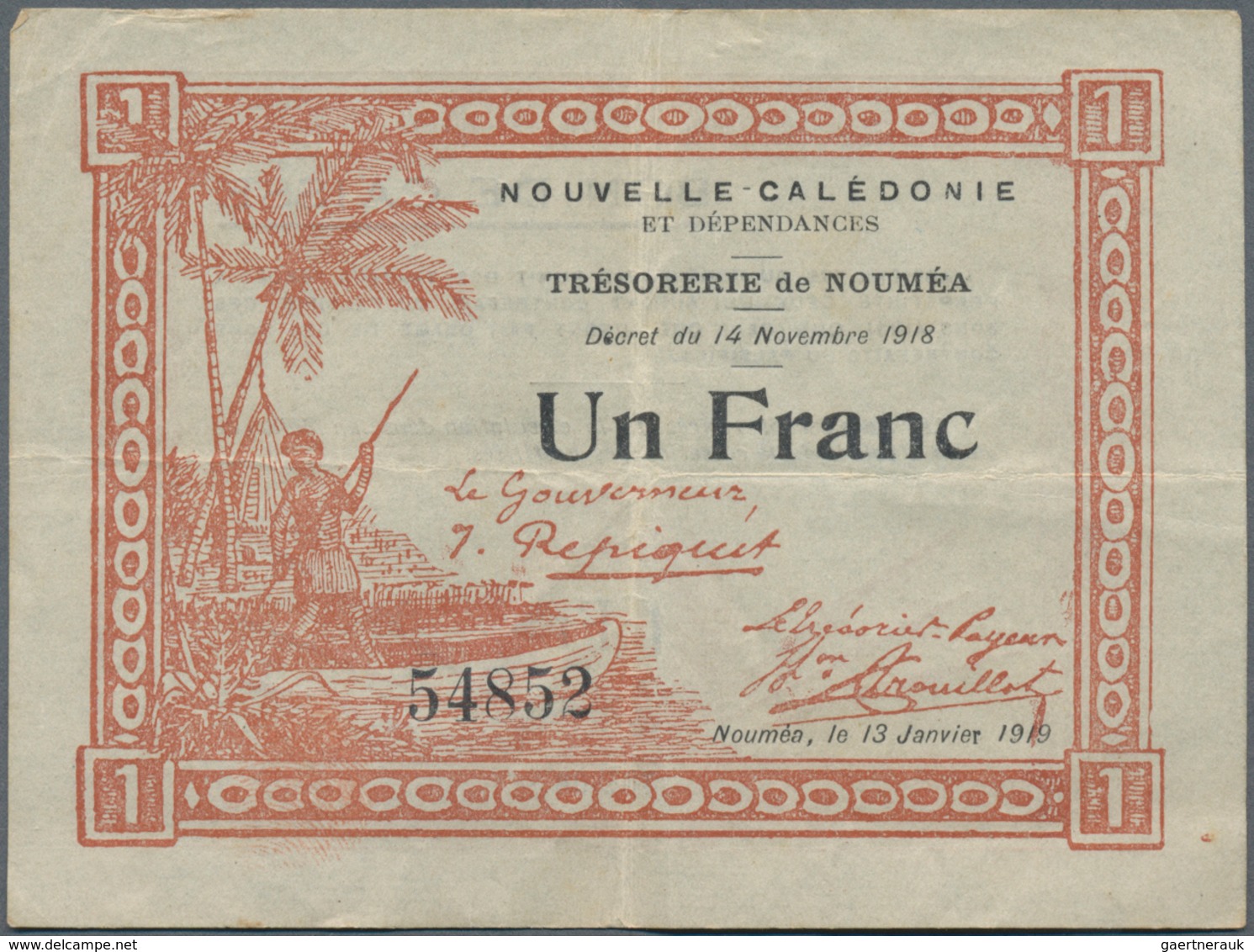New Caledonia / Neu Kaledonien: Trésorerie De Nouméa 1 Franc L.1918, P.33, Two Times Folded And Some - Nouméa (Neukaledonien 1873-1985)