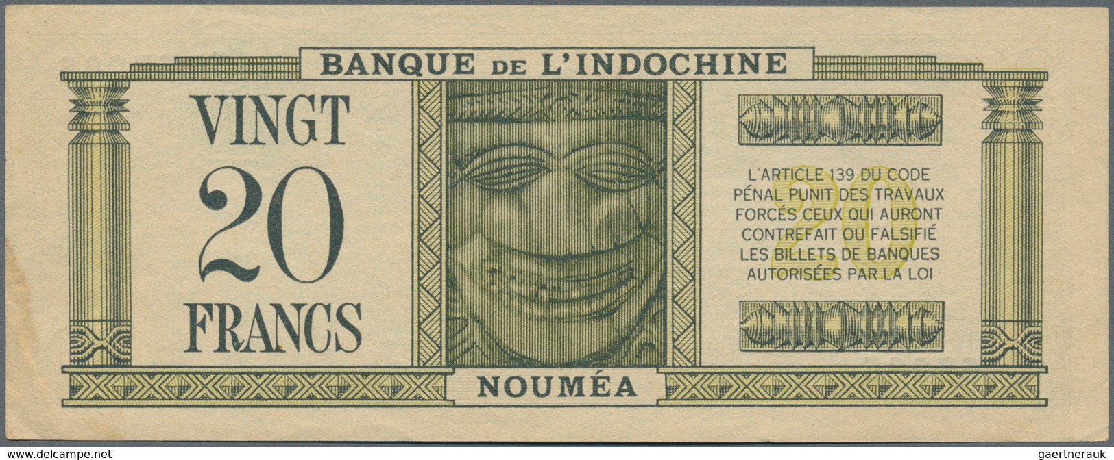 New Caledonia / Neu Kaledonien: Banque De L'Indochine - Nouméa 20 Francs ND(1944), P.49, Unfolded Bu - Nouméa (Nieuw-Caledonië 1873-1985)