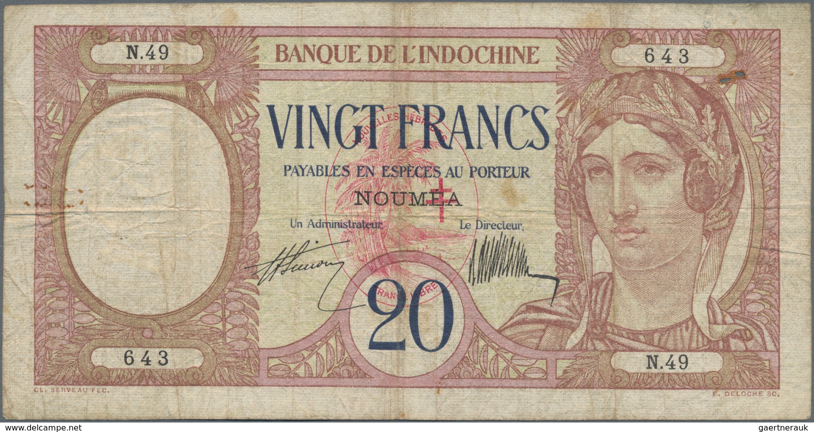 New Hebrides / Neue Hebriden: Banque De L'Indochine 20 Francs ND(1941), P.6, Still Nice With A Few R - Neue Hebriden