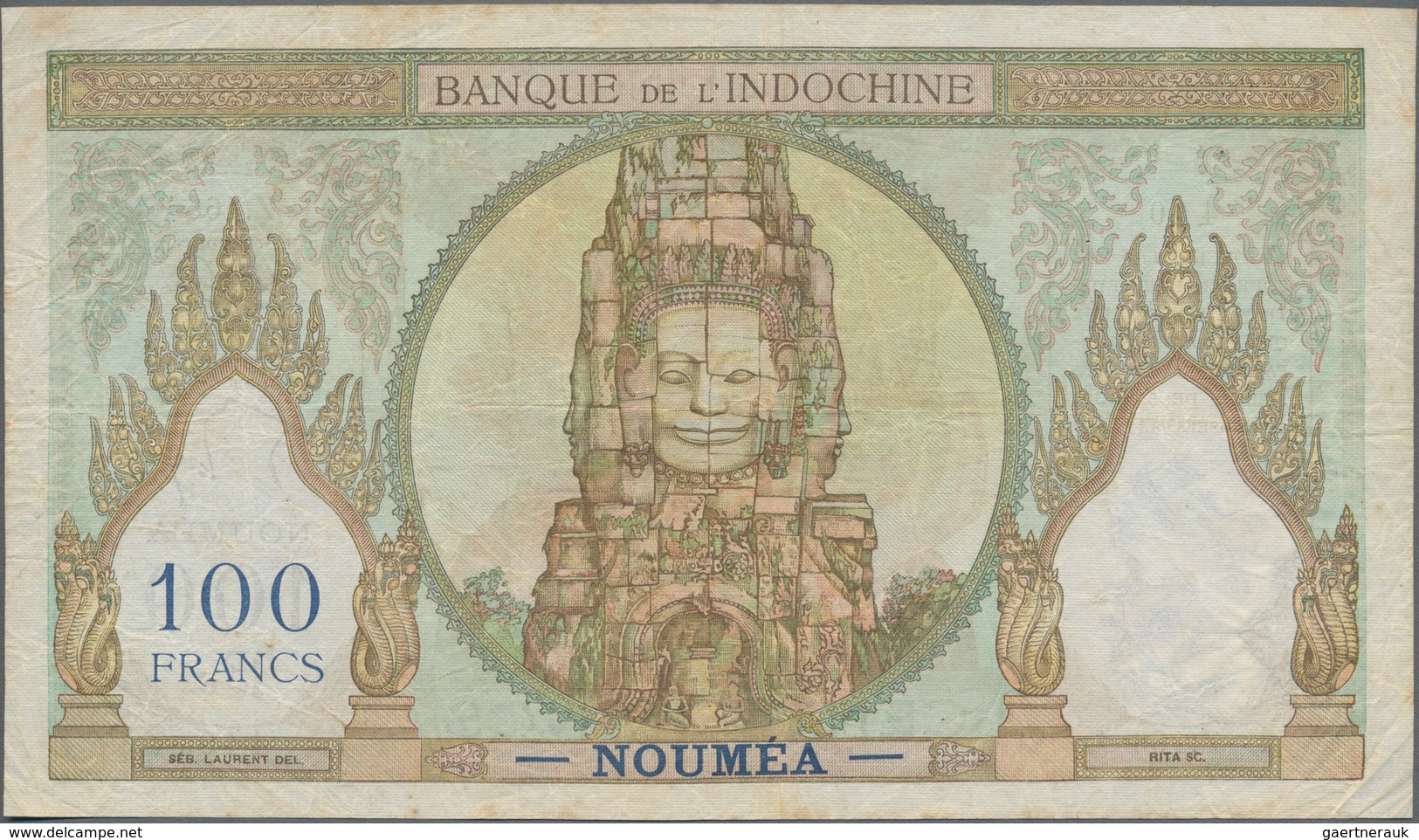 New Hebrides / Neue Hebriden: Banque De L'Indo-Chine 100 Francs ND(1945-60) With Red Overprint “Nouv - Nueva Hebrides