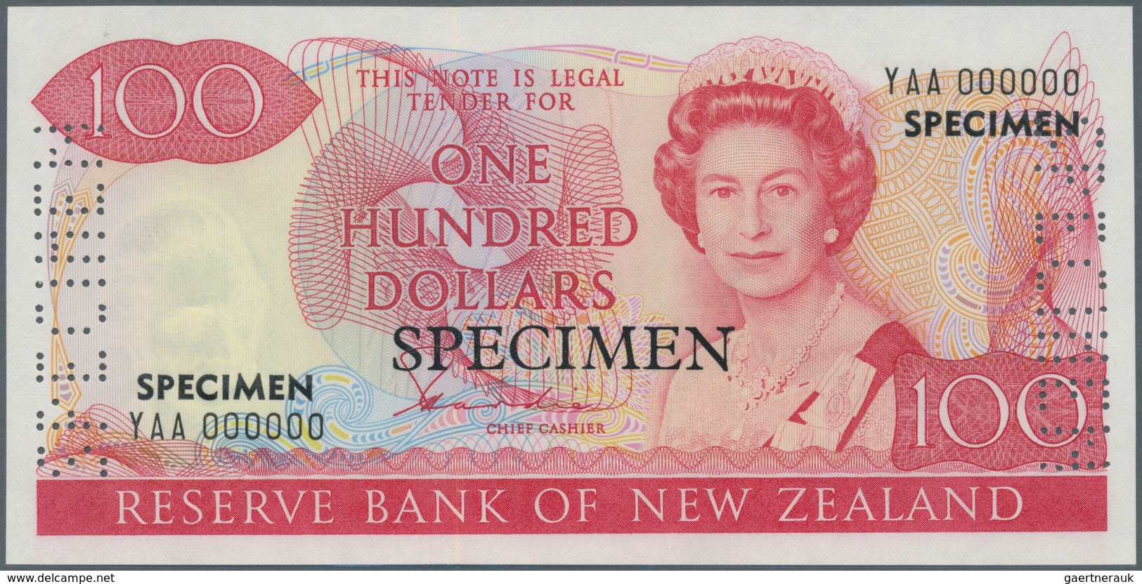 New Zealand / Neuseeland: 100 Dollars ND(1981-89) SPECIMEN With Signature: Hardie, P.175s, Laminated - New Zealand