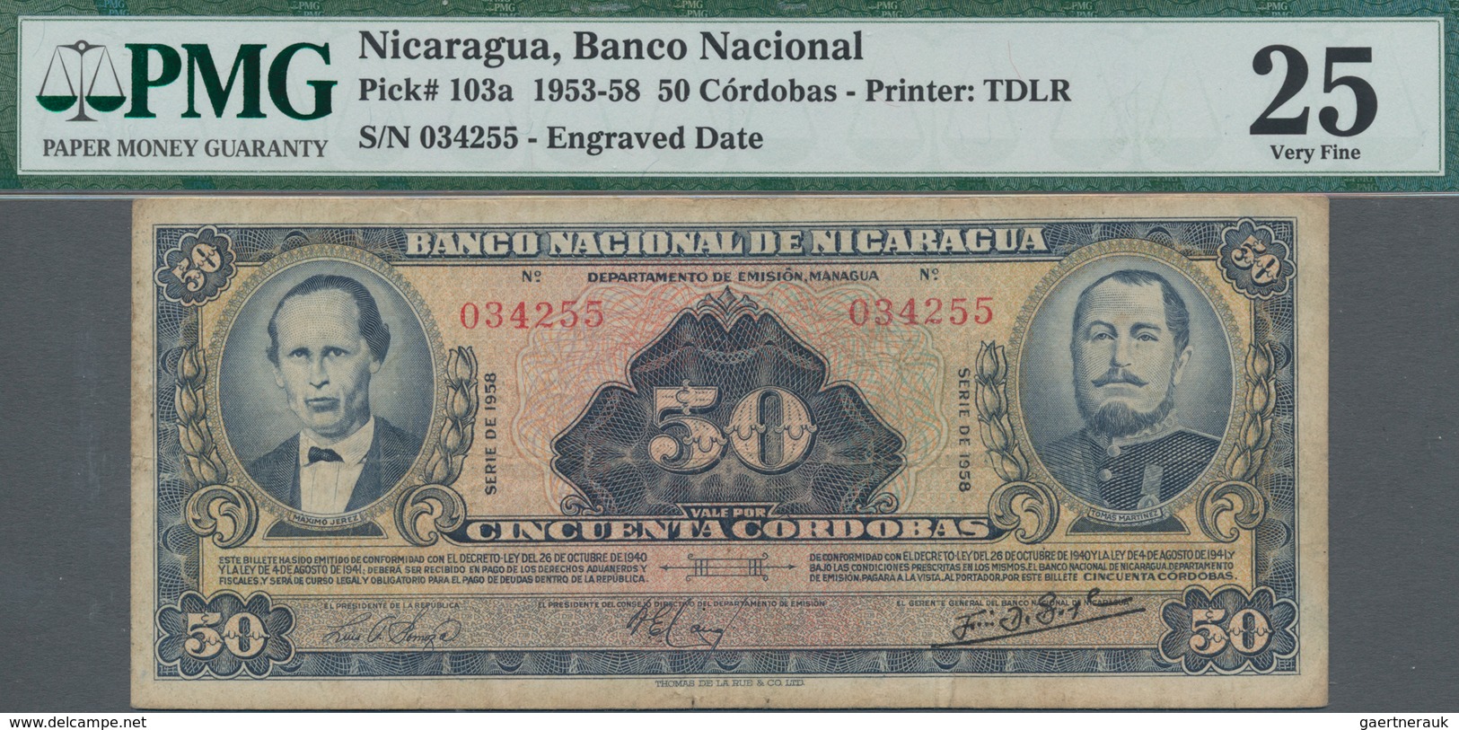 Nicaragua: Banco Nacional De Nicaragua 50 Cordobas 1958, P.103a, Lightly Toned Paper And A Few Folds - Nicaragua