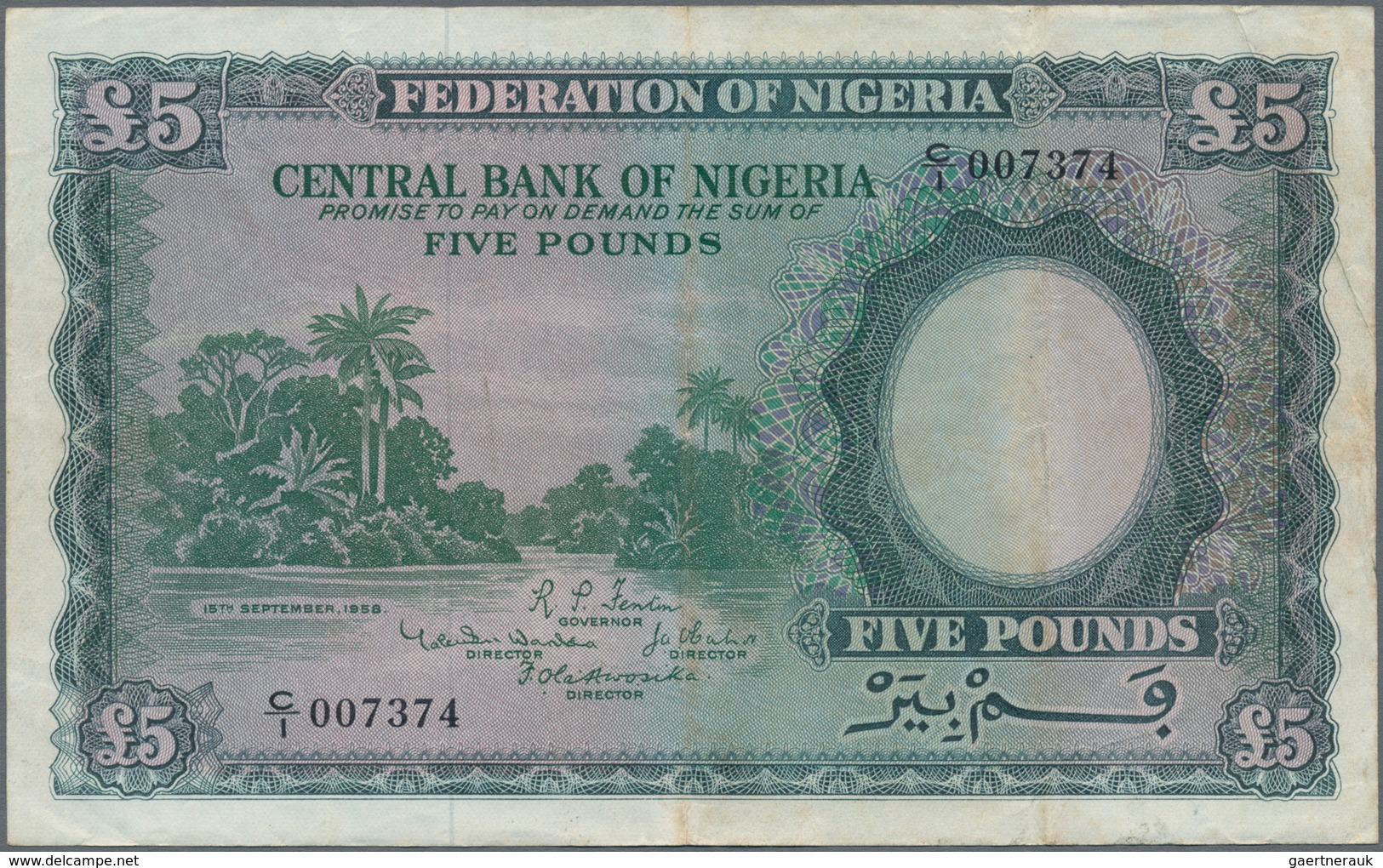 Nigeria: Central Bank Of Nigeria Pair With 5 Shillings And 5 Pounds 1958, P.2a, 5, Both In About F/F - Nigeria