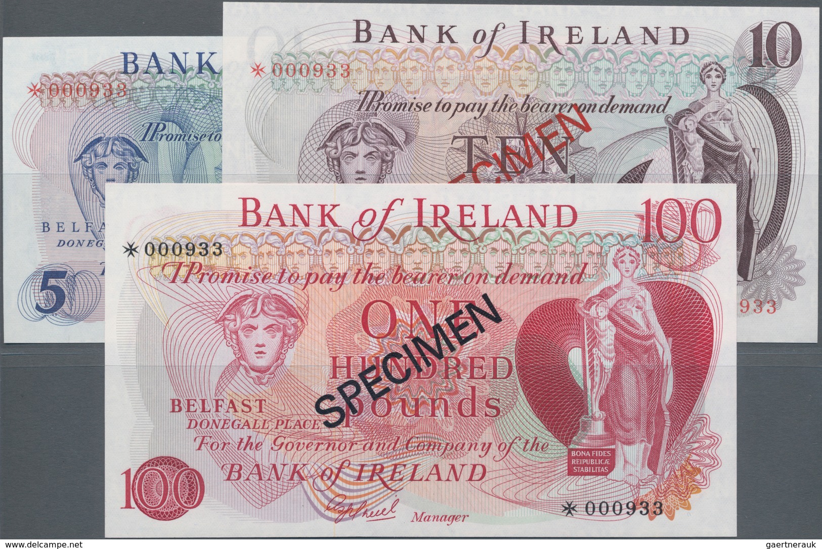 Northern Ireland / Nordirland: Bank Of Ireland 5, 10 And 100 Pounds ND(1971-77) Signature: A. S. J. - Sonstige & Ohne Zuordnung