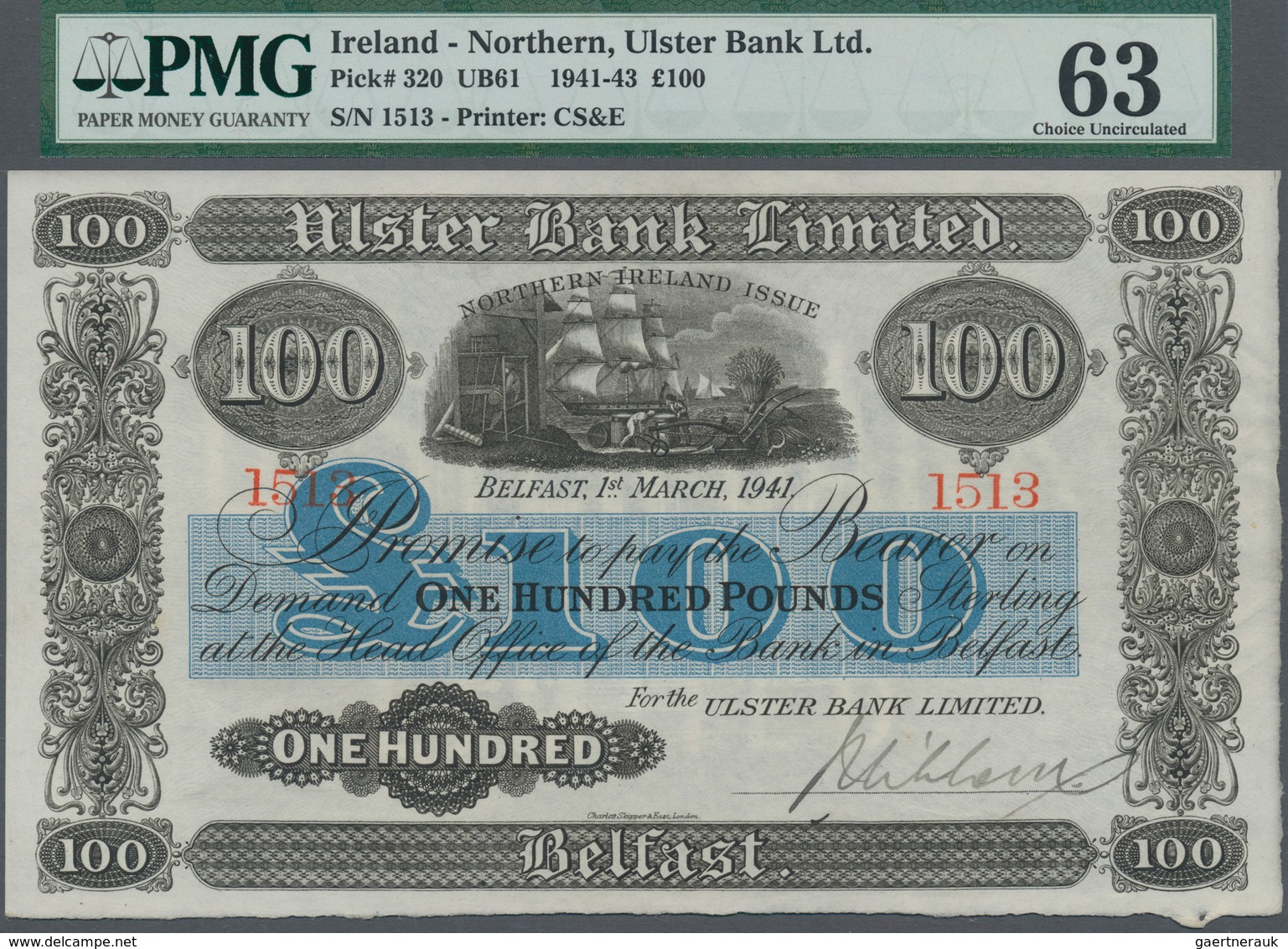 Northern Ireland / Nordirland: Ulster Bank Limited 100 Pounds 1941, P.320, Great Original Shape And - Otros & Sin Clasificación