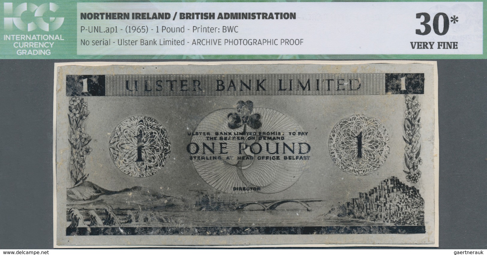 Northern Ireland / Nordirland: Ulster Bank Limited Archive Photographic Proof For 1 Pound, Very Simi - Andere & Zonder Classificatie