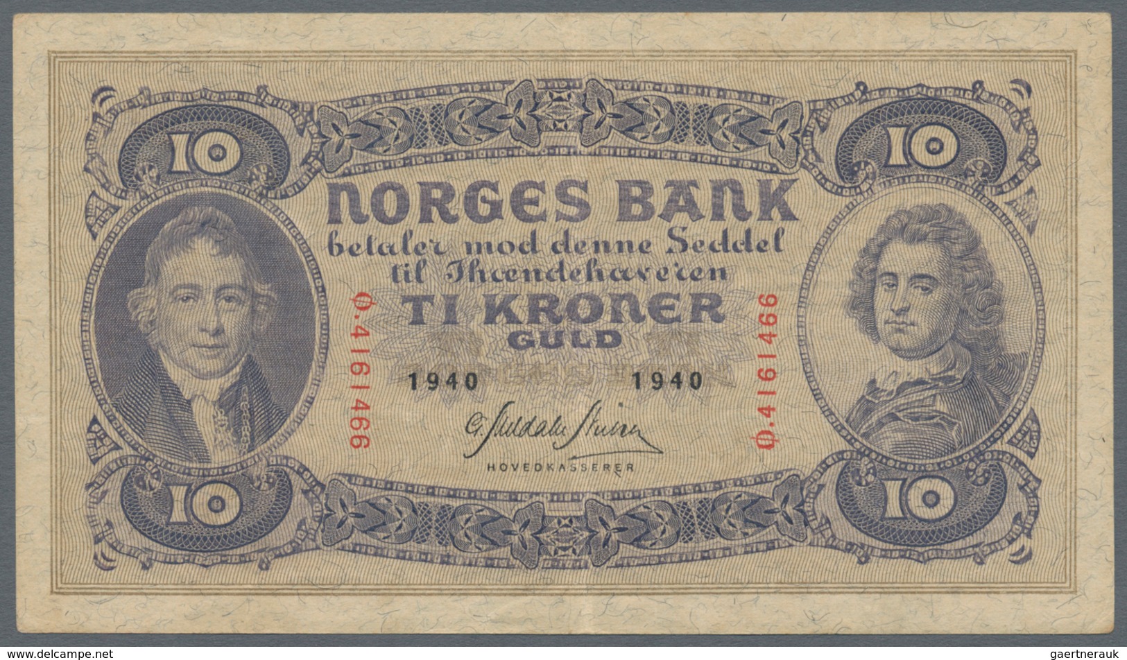 Norway / Norwegen: 10 Kroner 1940, P.8c, Stronger Center Fold And A Few Minor Spots. Condition: XF - Noruega