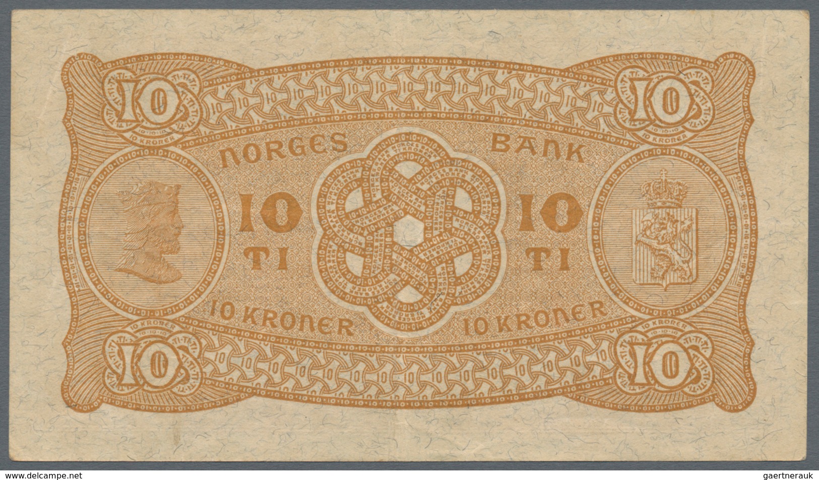 Norway / Norwegen: 10 Kroner 1940, P.8c, Stronger Center Fold And A Few Minor Spots. Condition: XF - Noorwegen