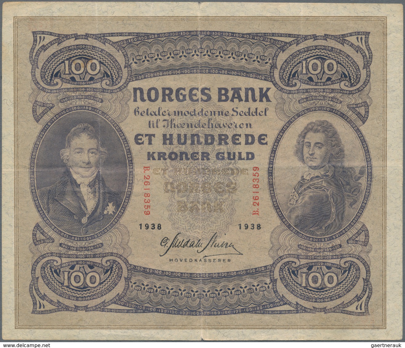 Norway / Norwegen: 100 Kroner 1938, P.10c, Still Nice With A Few Stronger Folds And Tiny Tears At Up - Noruega