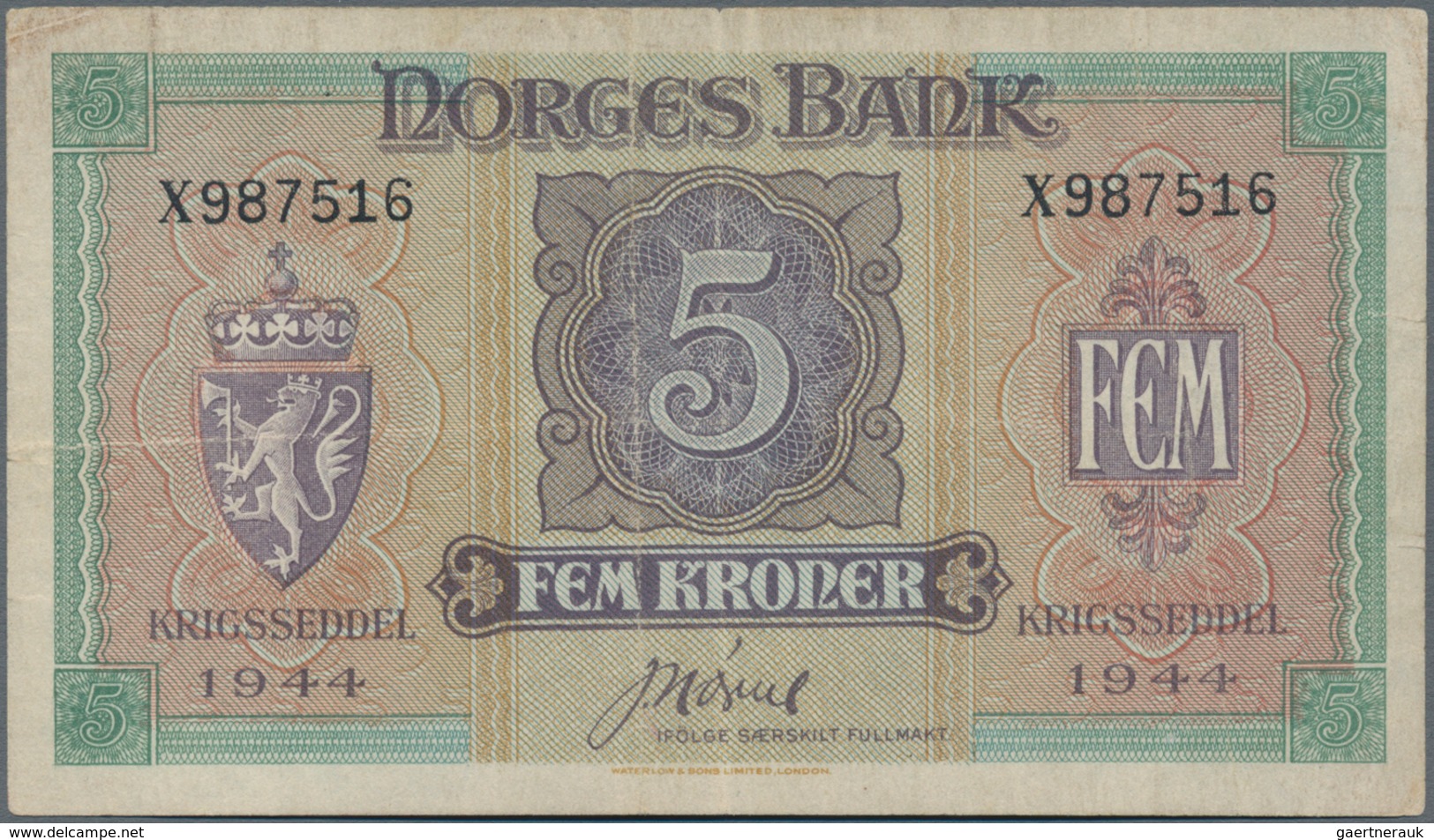Norway / Norwegen: 5 Kroner 1944, P.19, Highly Rare And Hard To Find In A Good Condition Like This, - Norwegen