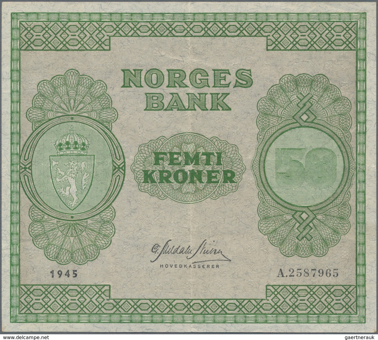 Norway / Norwegen: 50 Kroner 1945, P.27, Excellent Condition, Still Crisp Paper And Bright Colors, J - Norwegen
