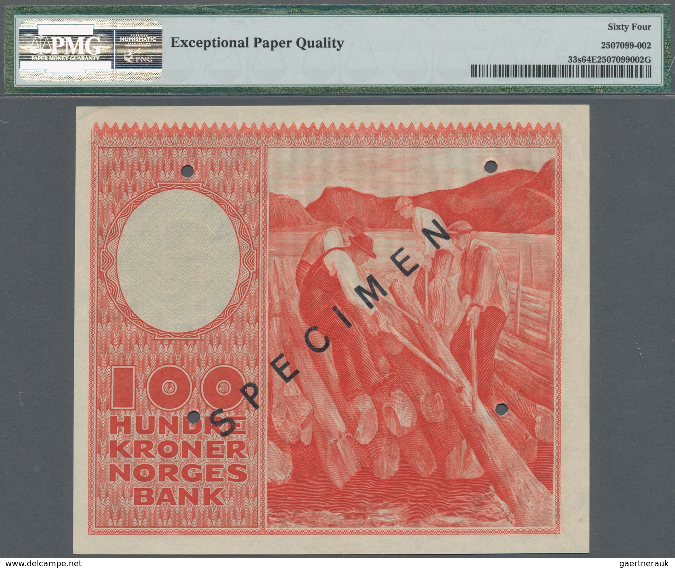 Norway / Norwegen: 100 Kroner 1950 SPECIMEN, P.33s In Excellent Uncirculated Condition, PMG Graded 6 - Norwegen