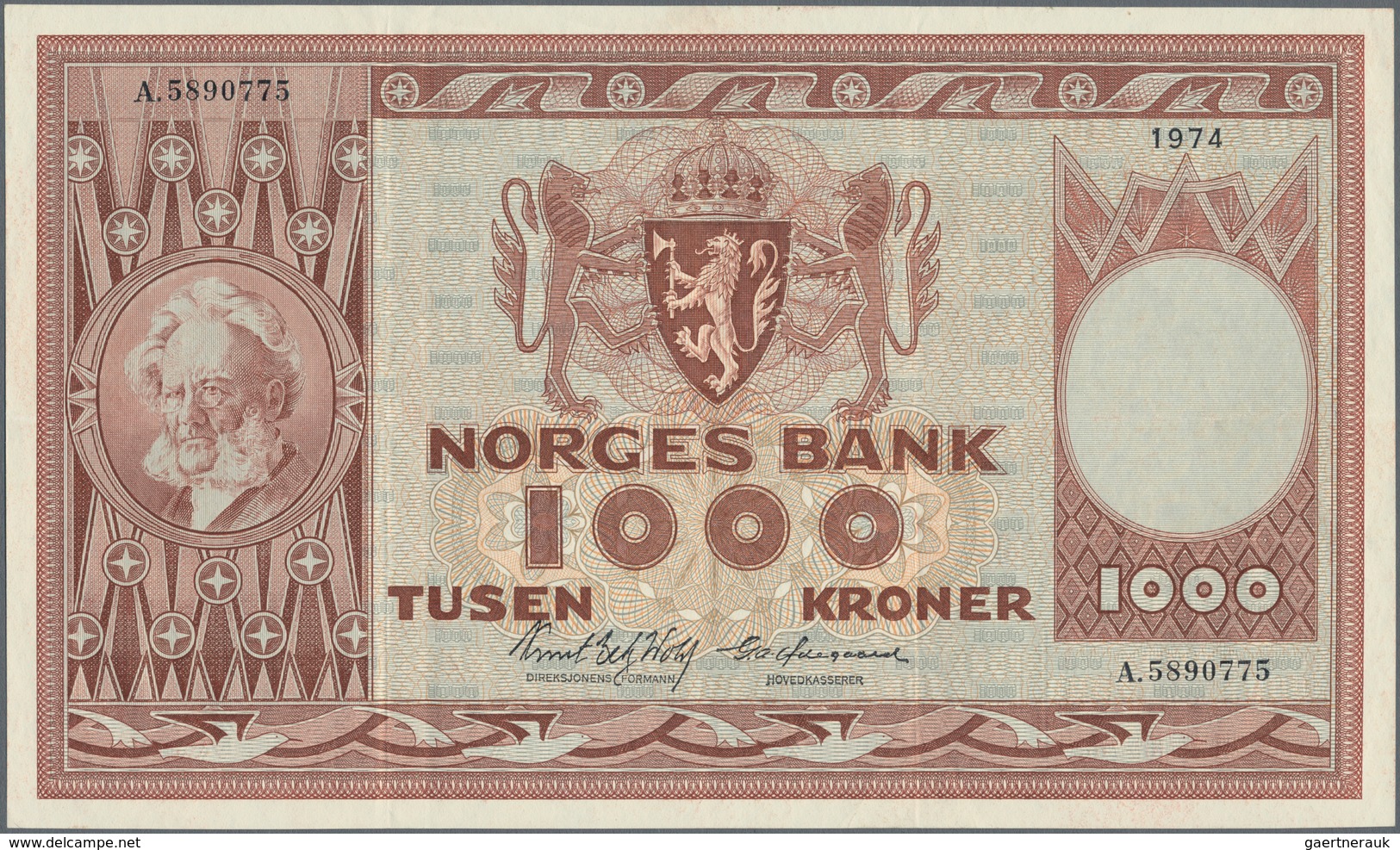 Norway / Norwegen: Norges Bank 1000 Kroner 1974, P.35, Great Original Shape With Very Strong Paper A - Noruega