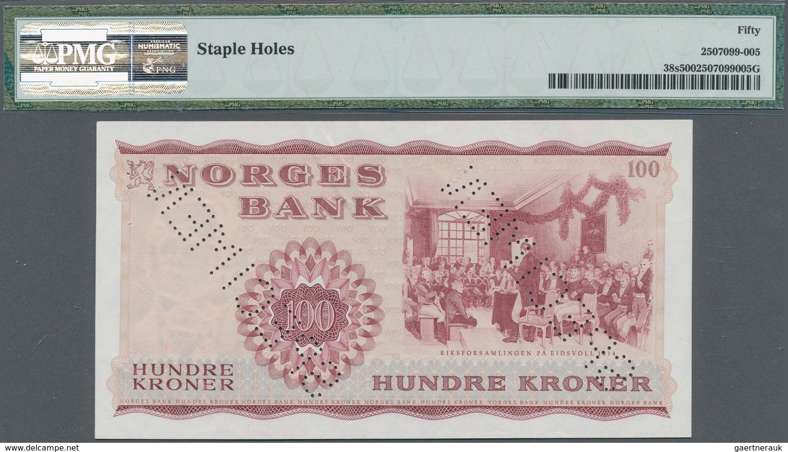 Norway / Norwegen: 100 Kroner 1963 SPECIMEN, P.38s, Some Minor Creases And Traces Of A Paper Clip, T - Norvège