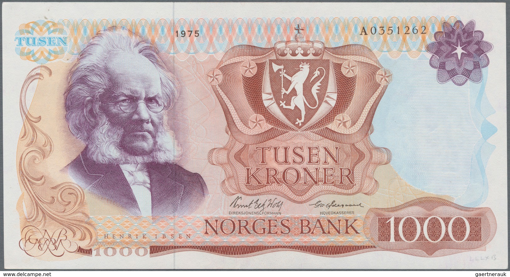 Norway / Norwegen: 1000 Kroner 1975, P.40a, Very Popular And Rare Banknote In Great Condition, Just - Noruega